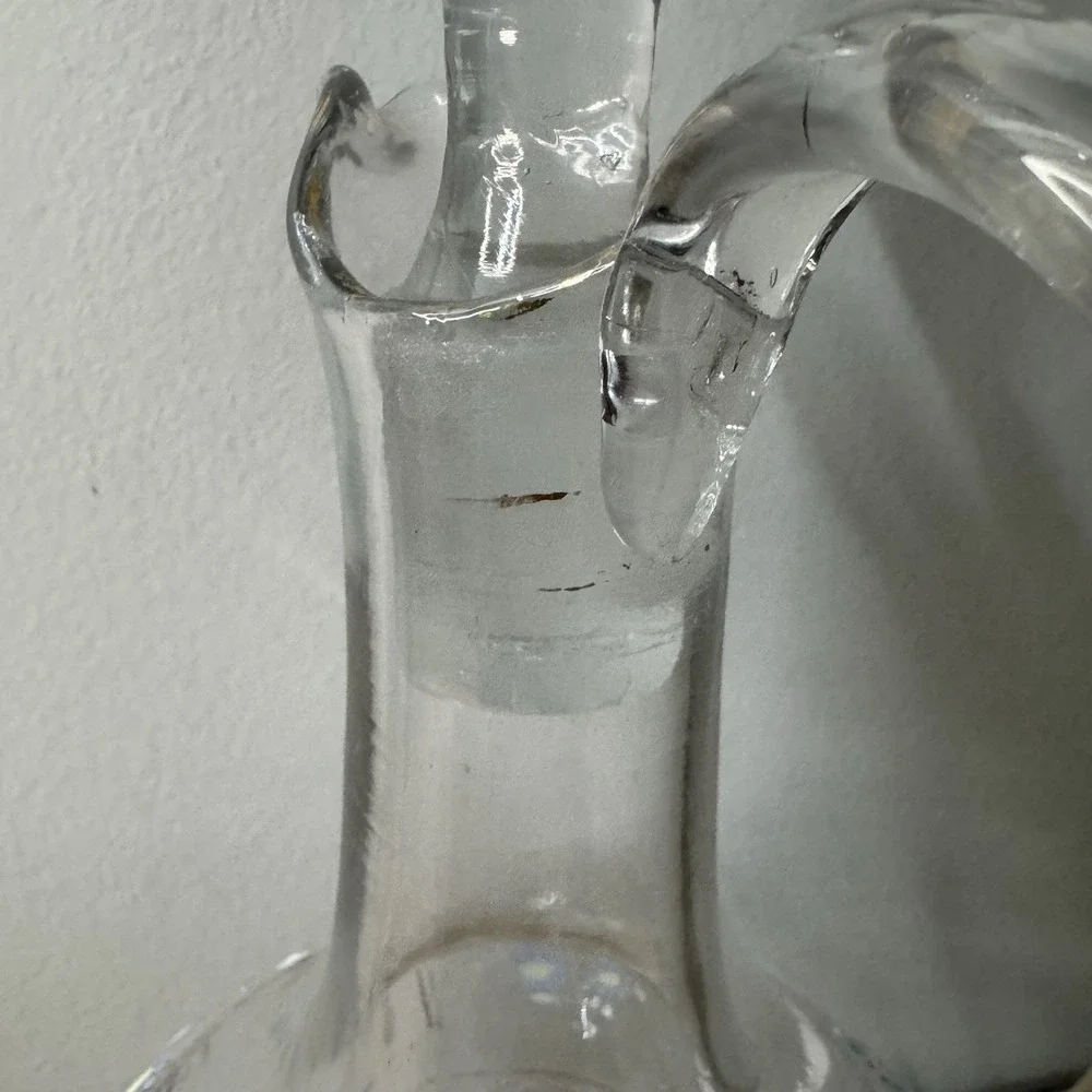 Vintage Clear Glass‎ Decanter Jug Ewer Hand Painted Floral Enamel Stopper MCM